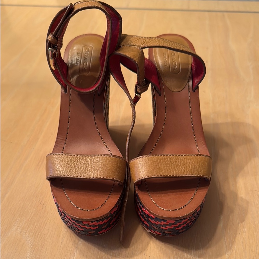 Coach Brown and Red Platform Sandals